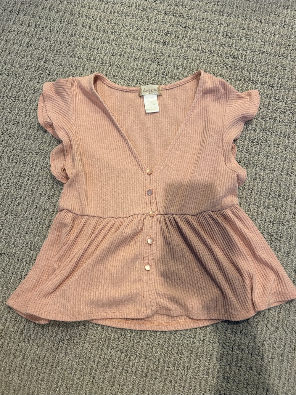 Altar'd State Dusty Pink Ribbed Button Peplum Top